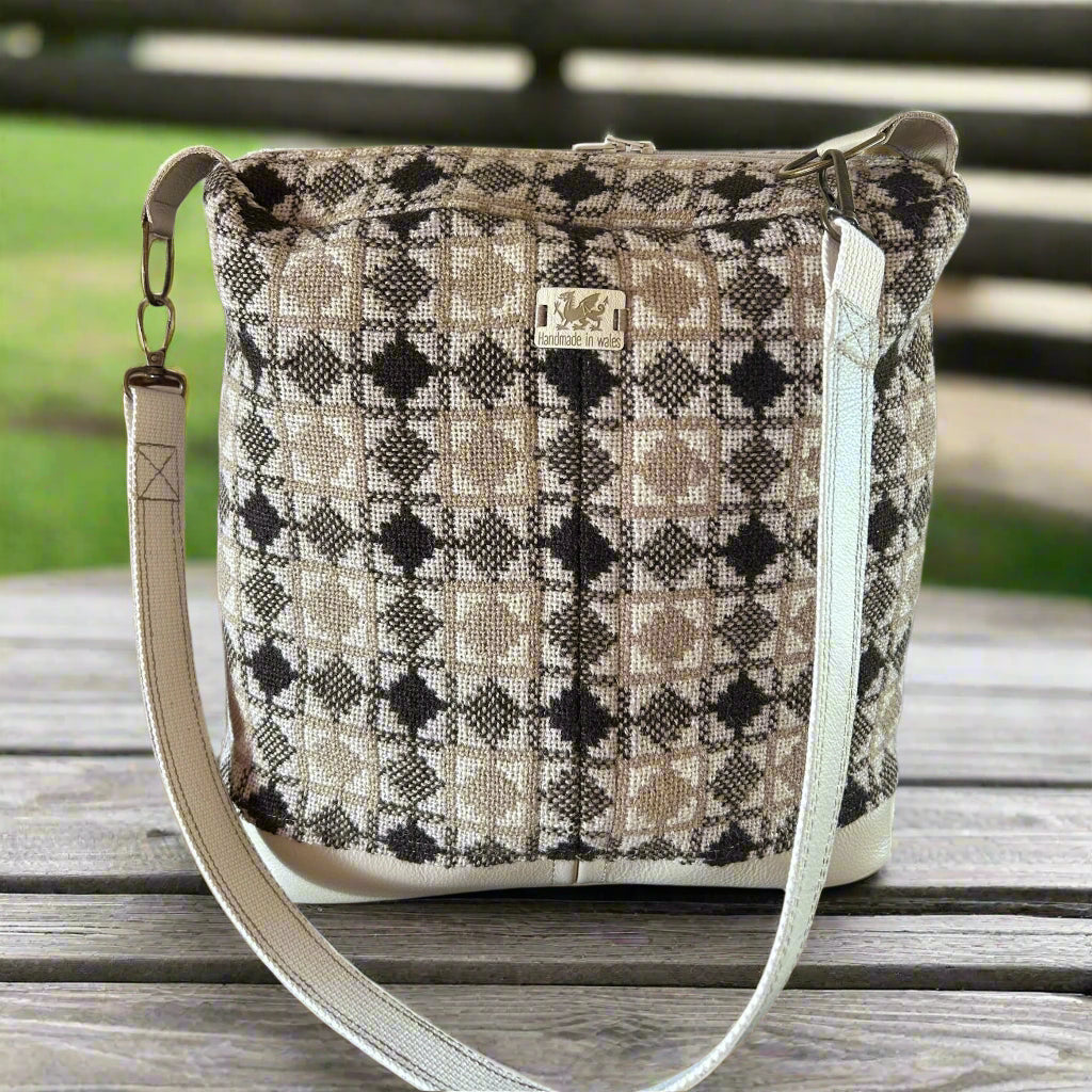 Vintage Welsh tapestry and leather Bucket handbag