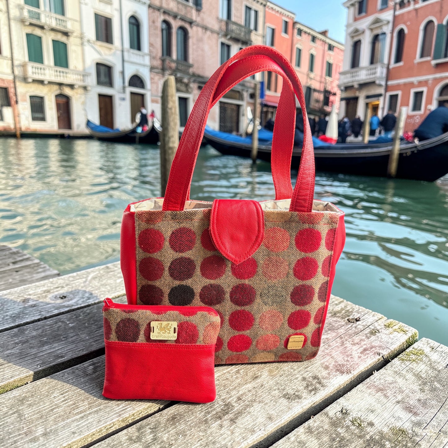 Wool and real leather purse