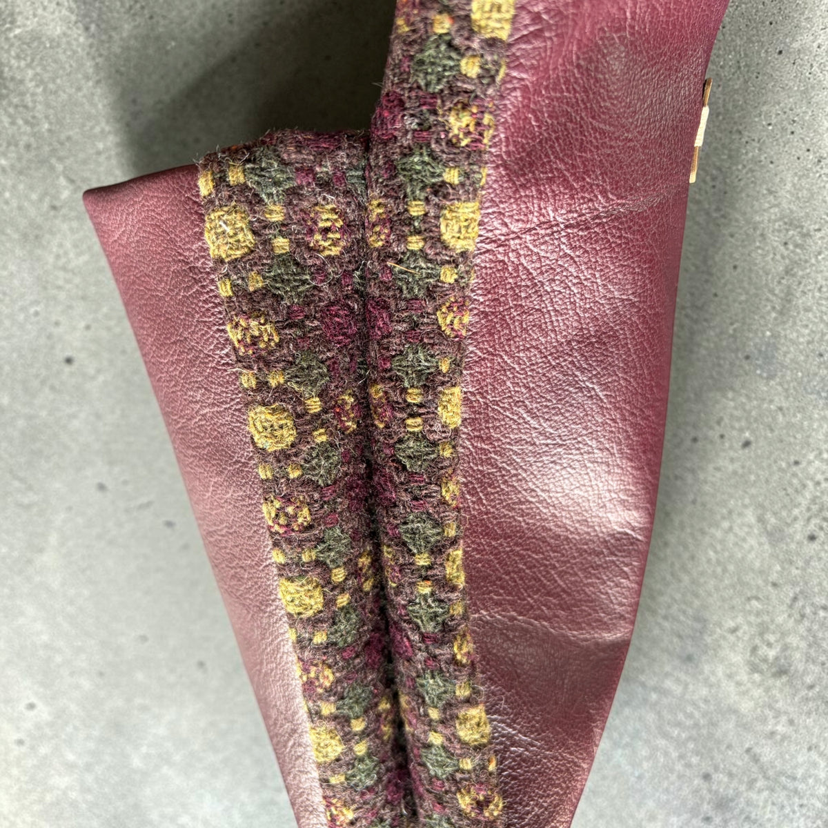 The Melindwr mini phone bag in real leather and upcycled wool