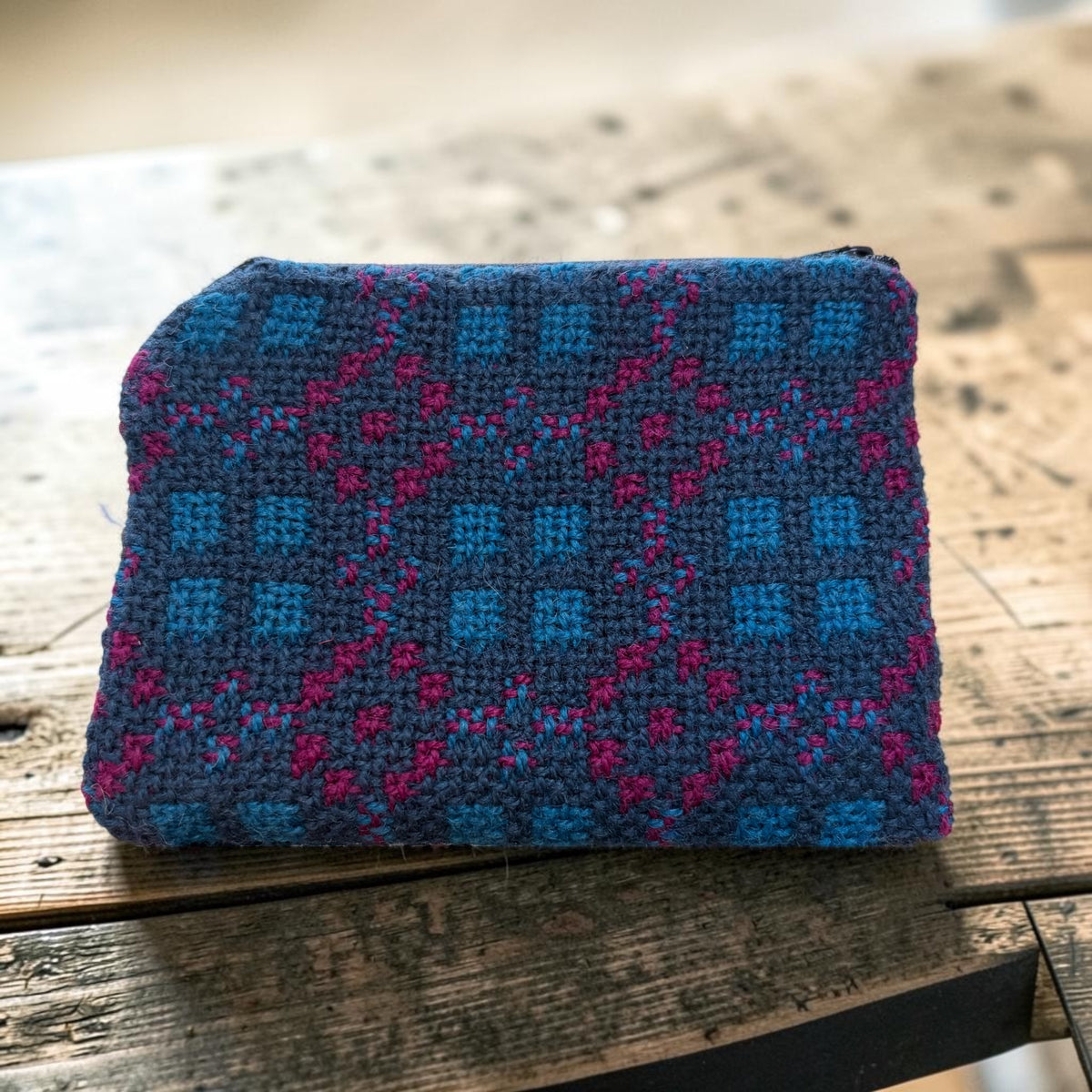 Slate Blue & Pink Welsh Tapestry Small Purse