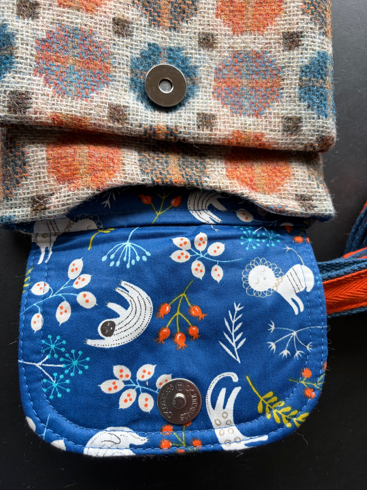 The Melindwr mini phone bag in upcycled Wool