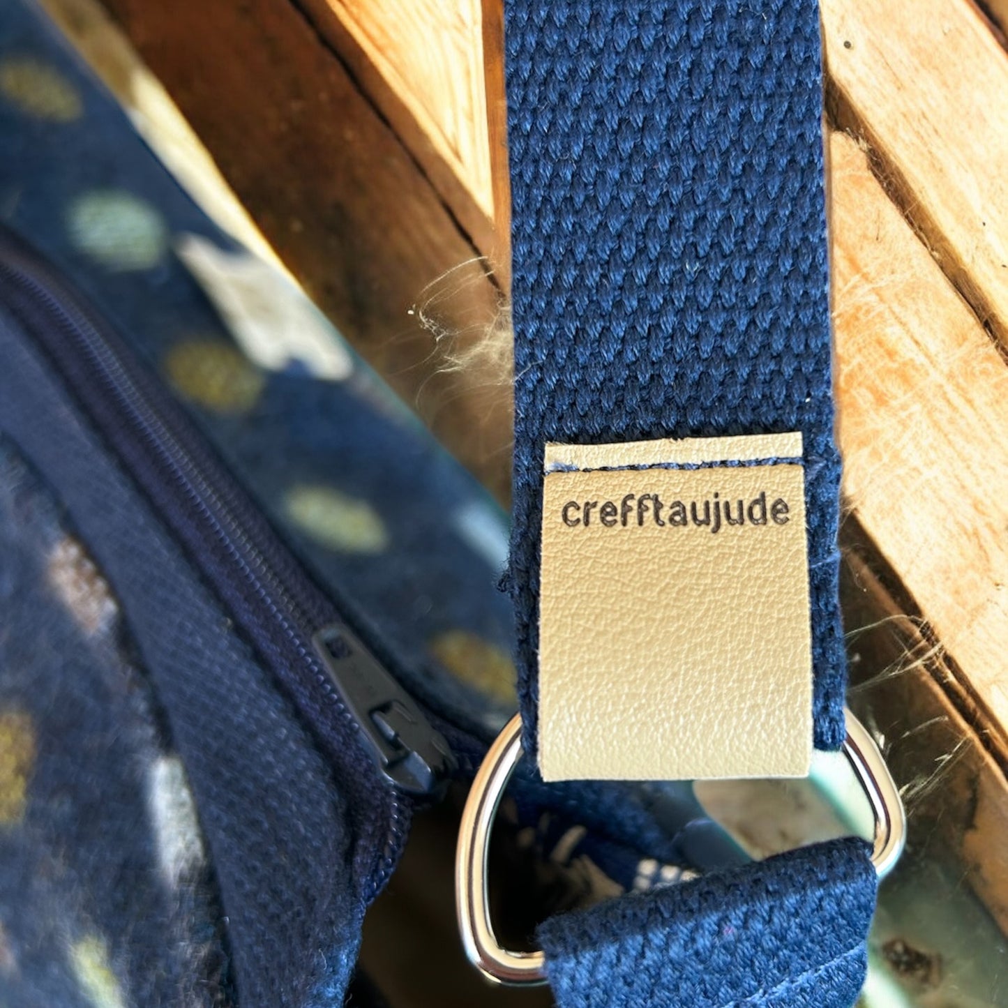 Navy Polka Dot handbag, upcycled wool and leather