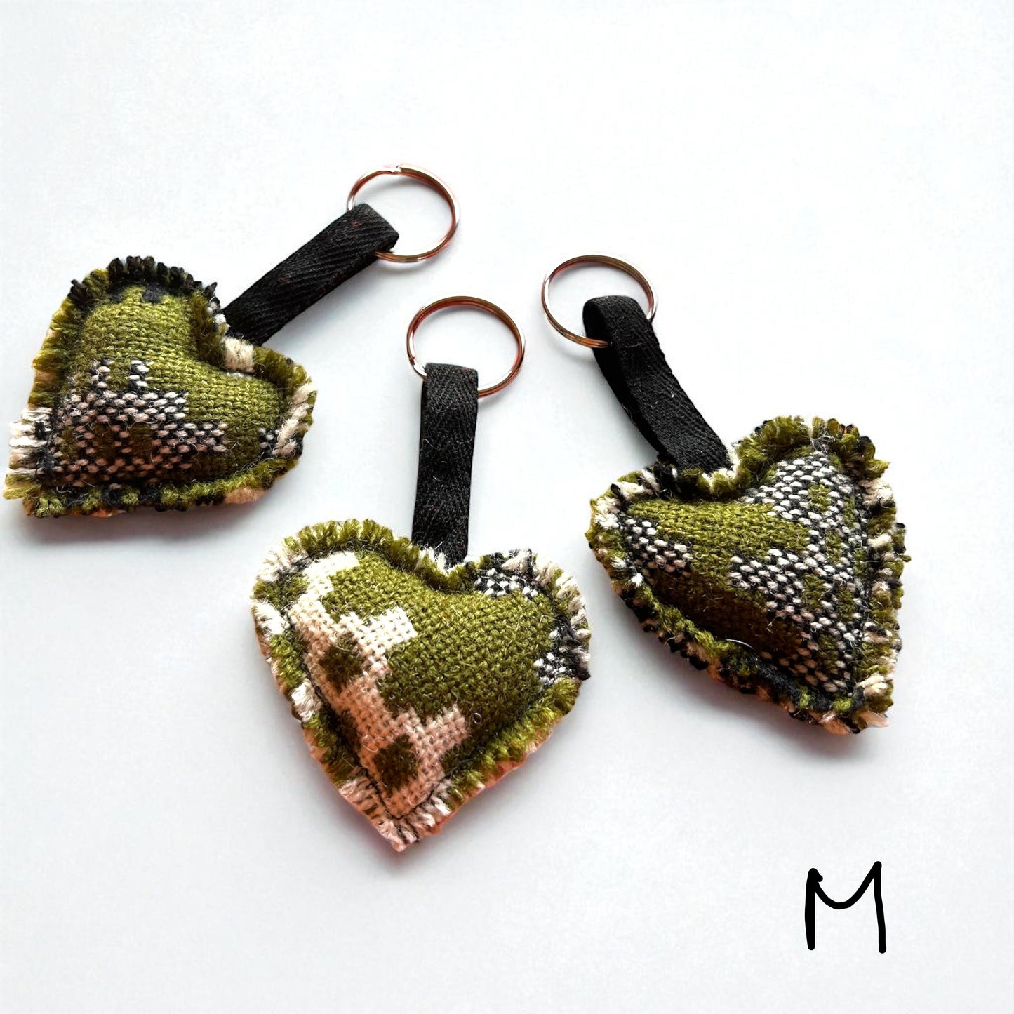 Handmade Welsh wool tapestry heart keyring