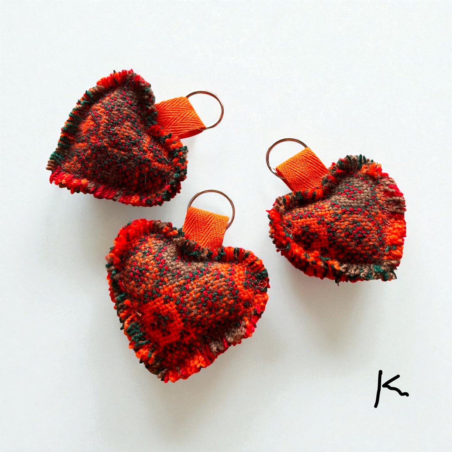 Handmade Welsh wool tapestry heart keyring