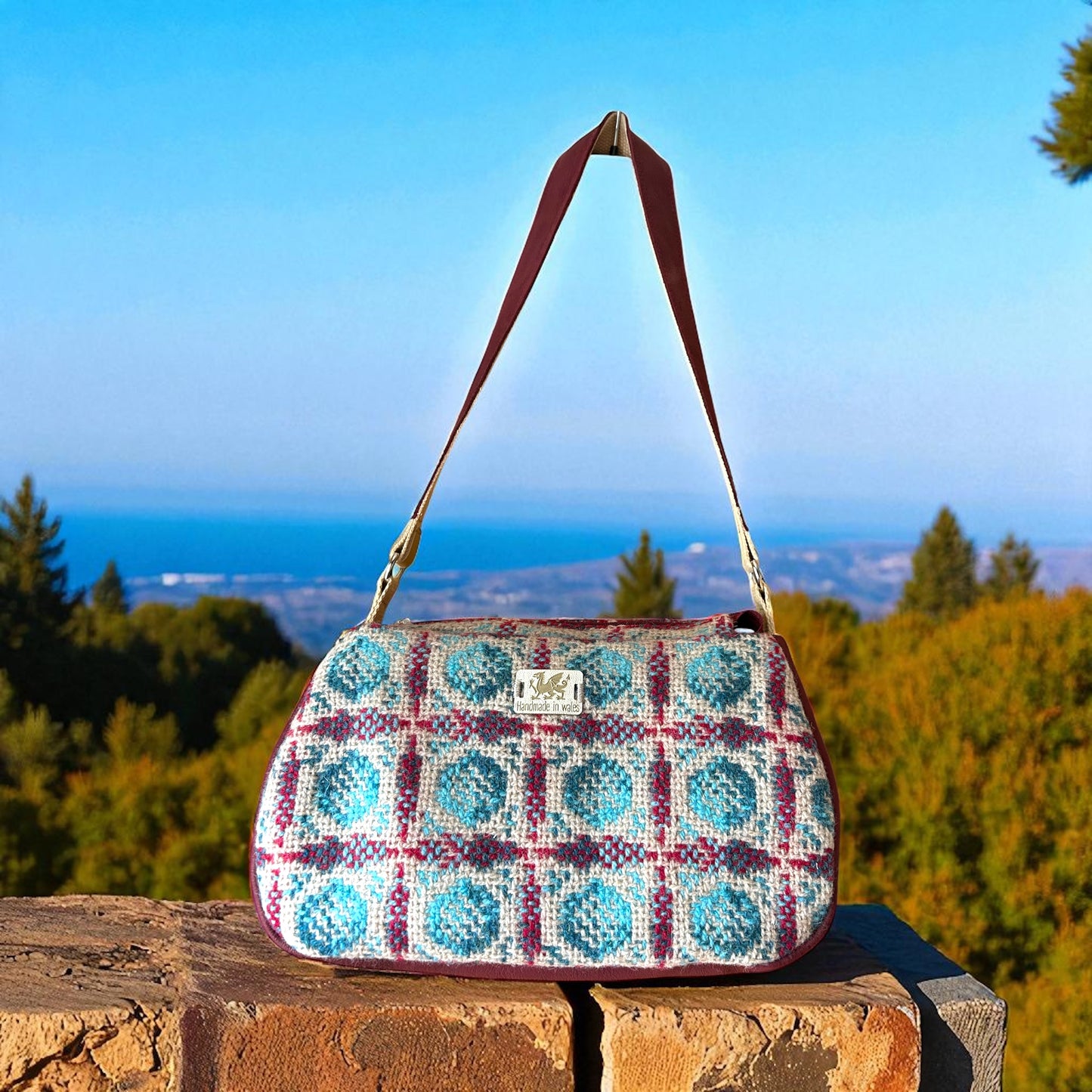 Upcycled wool mix baguette handbag