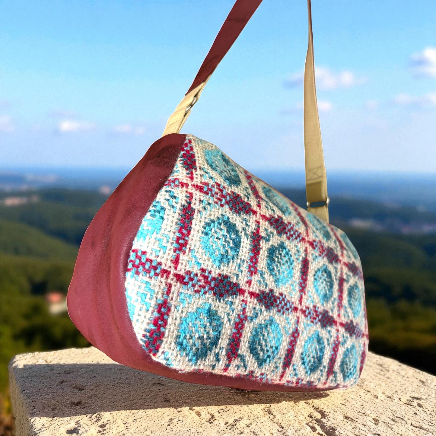 Upcycled wool mix baguette handbag