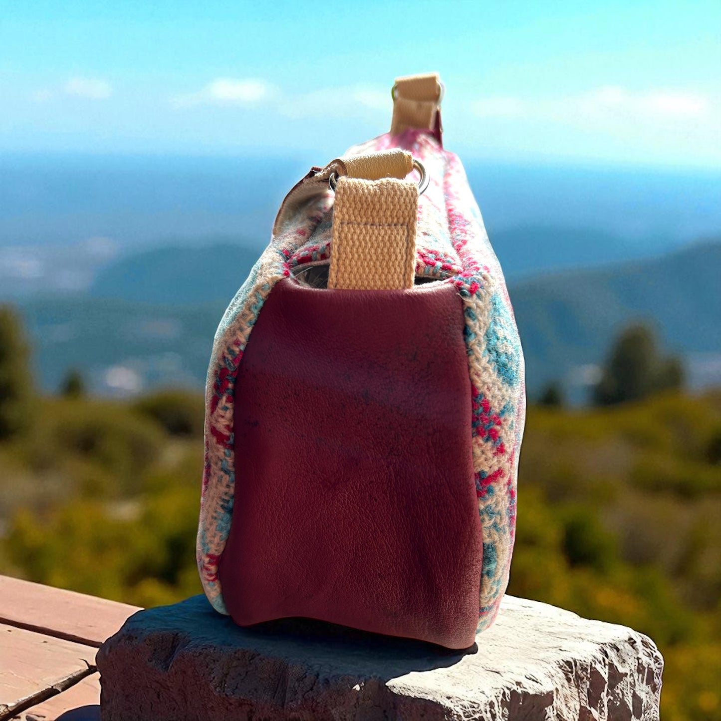 Upcycled wool mix baguette handbag