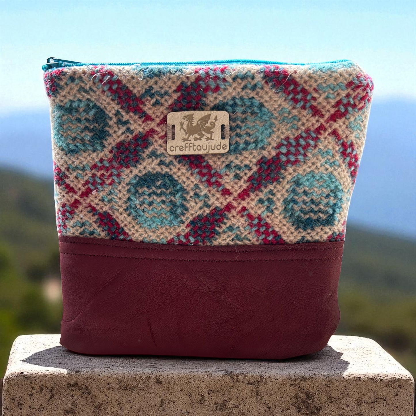 Upcycled wool mix and real leather purse
