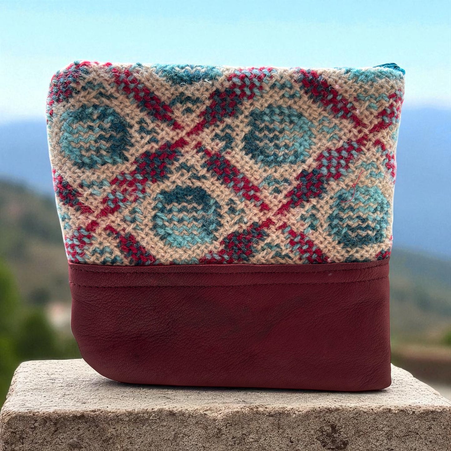 Upcycled wool mix and real leather purse