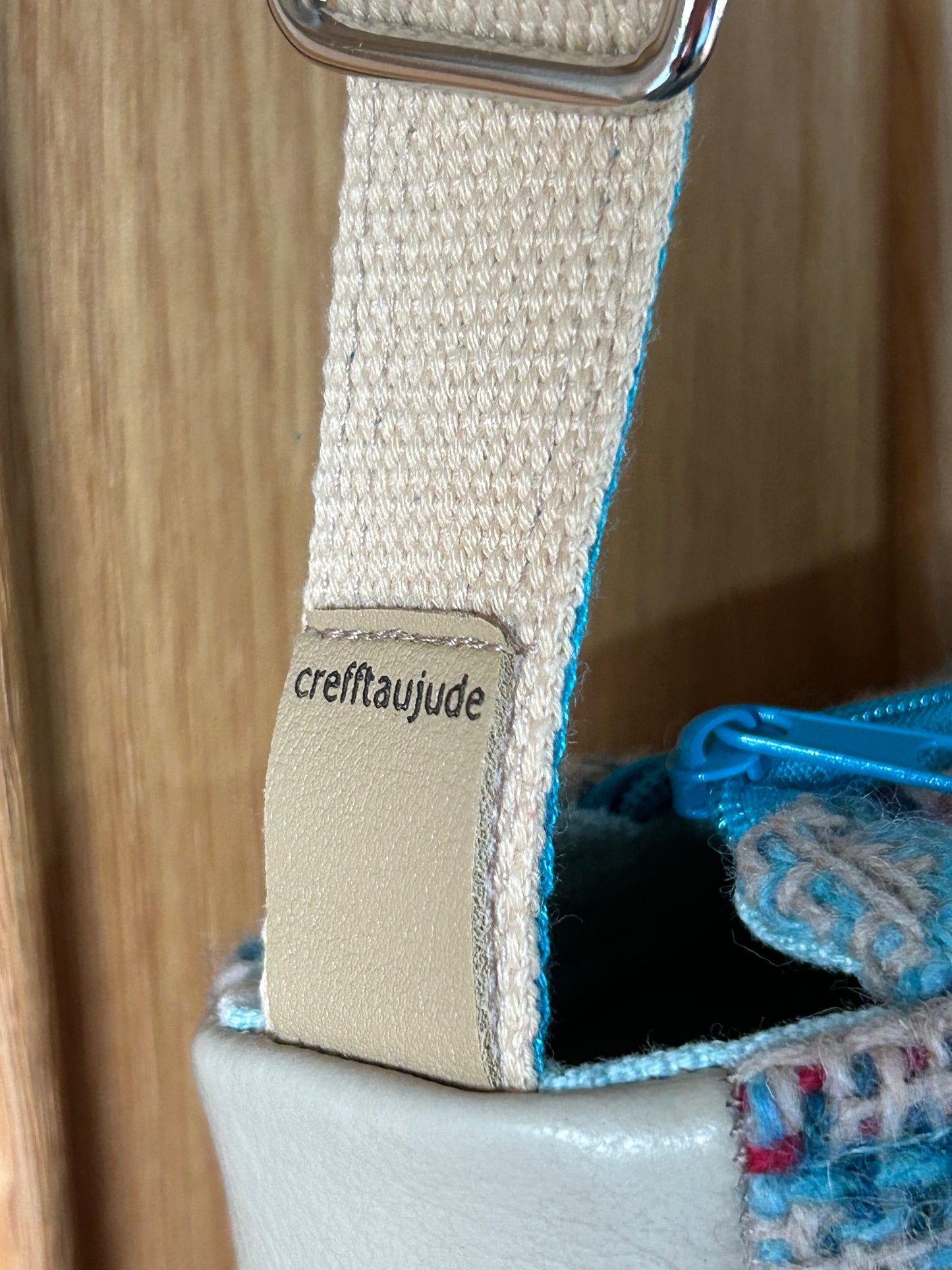 Upcycled Wool mix shoulder bag with leather sides and base