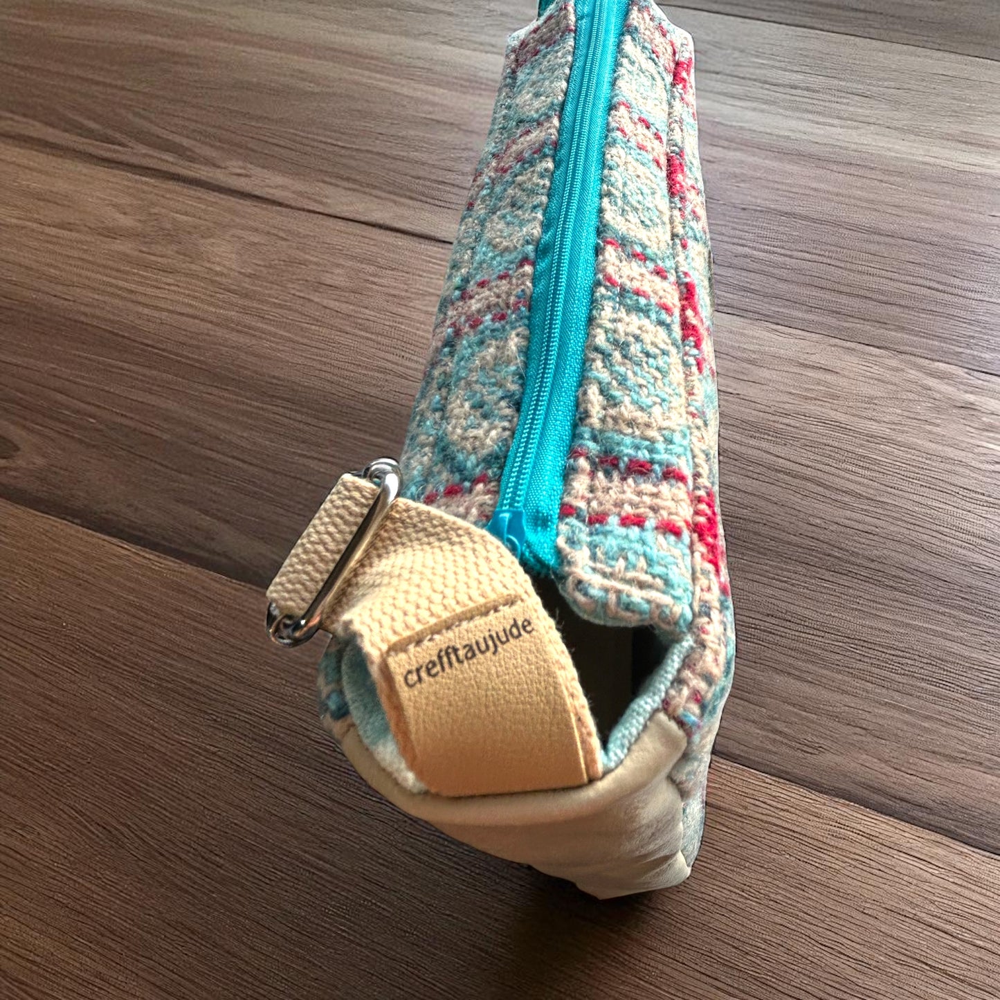 Upcycled Wool mix shoulder bag with leather sides and base
