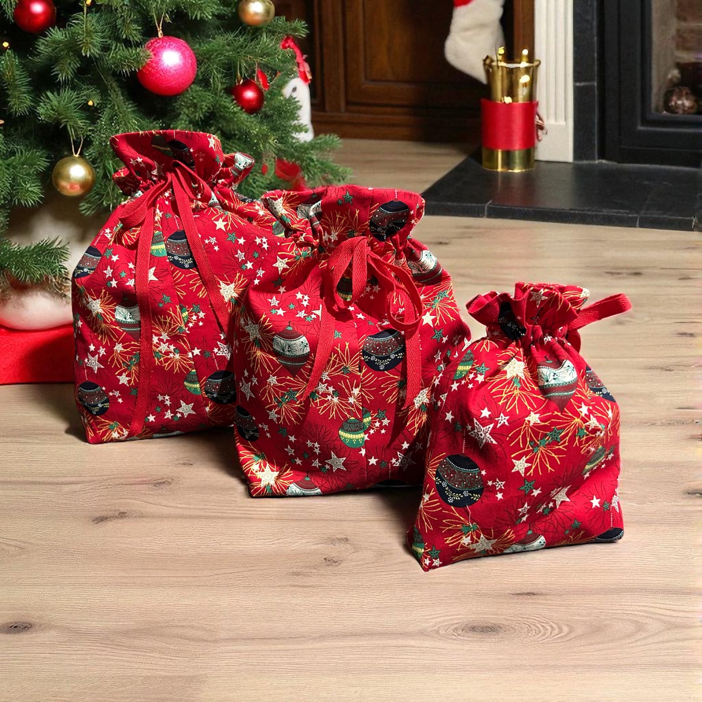 Reusable Xmas fabric Gift bags- eco friendly wrapping