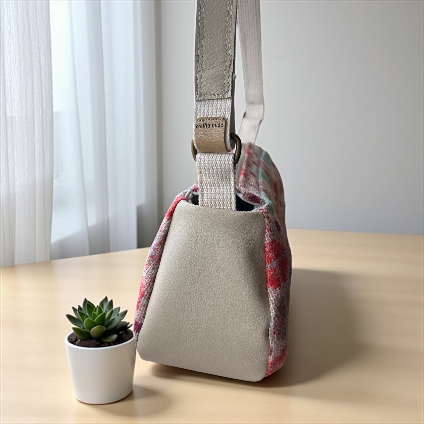 Wool and Real leather Baguette handbag