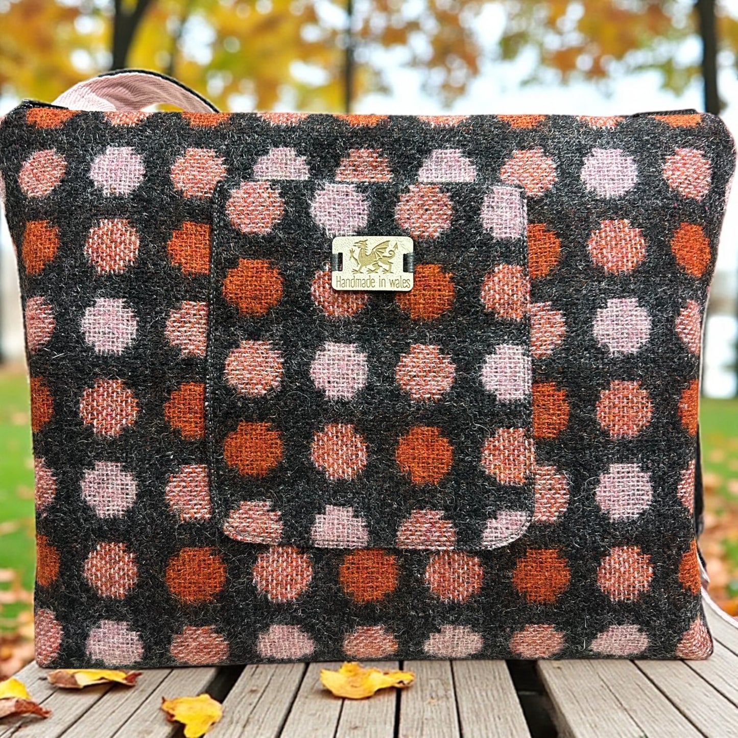 Handmade vintage upcycled wool crossbody handbag