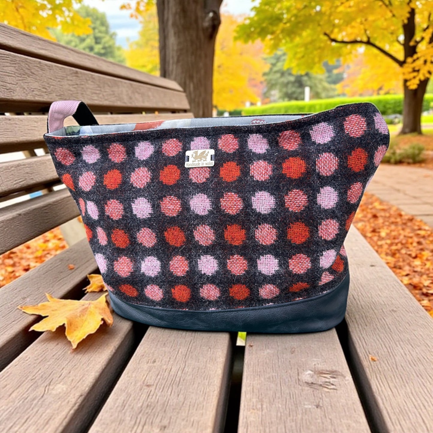Handmade vintage upcycled Wool and real leather bucket bag