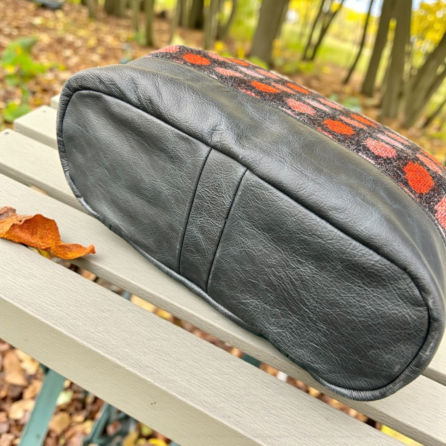 Handmade vintage upcycled Wool and real leather bucket bag