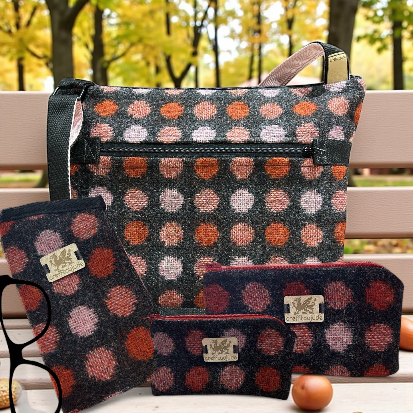 Handmade vintage upcycled wool crossbody handbag
