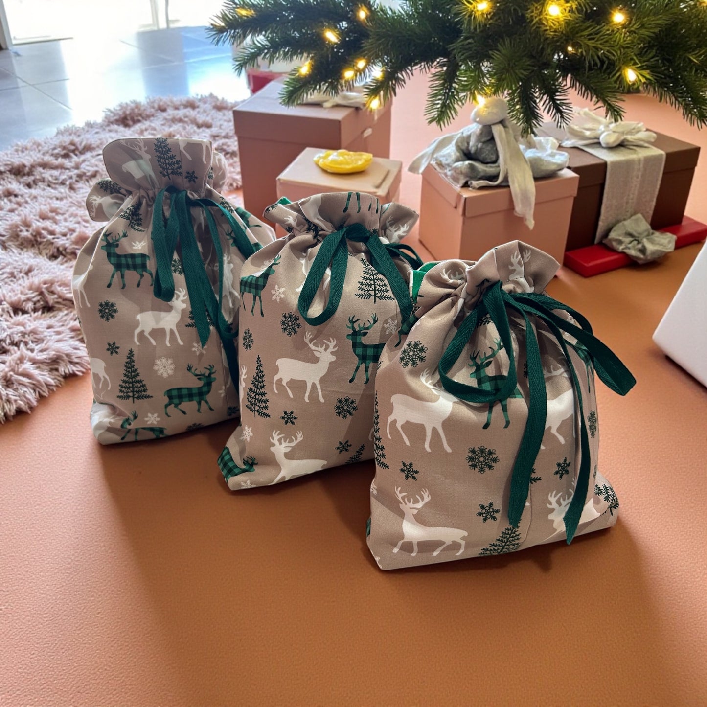 Reusable Xmas fabric Gift bags- eco friendly wrapping