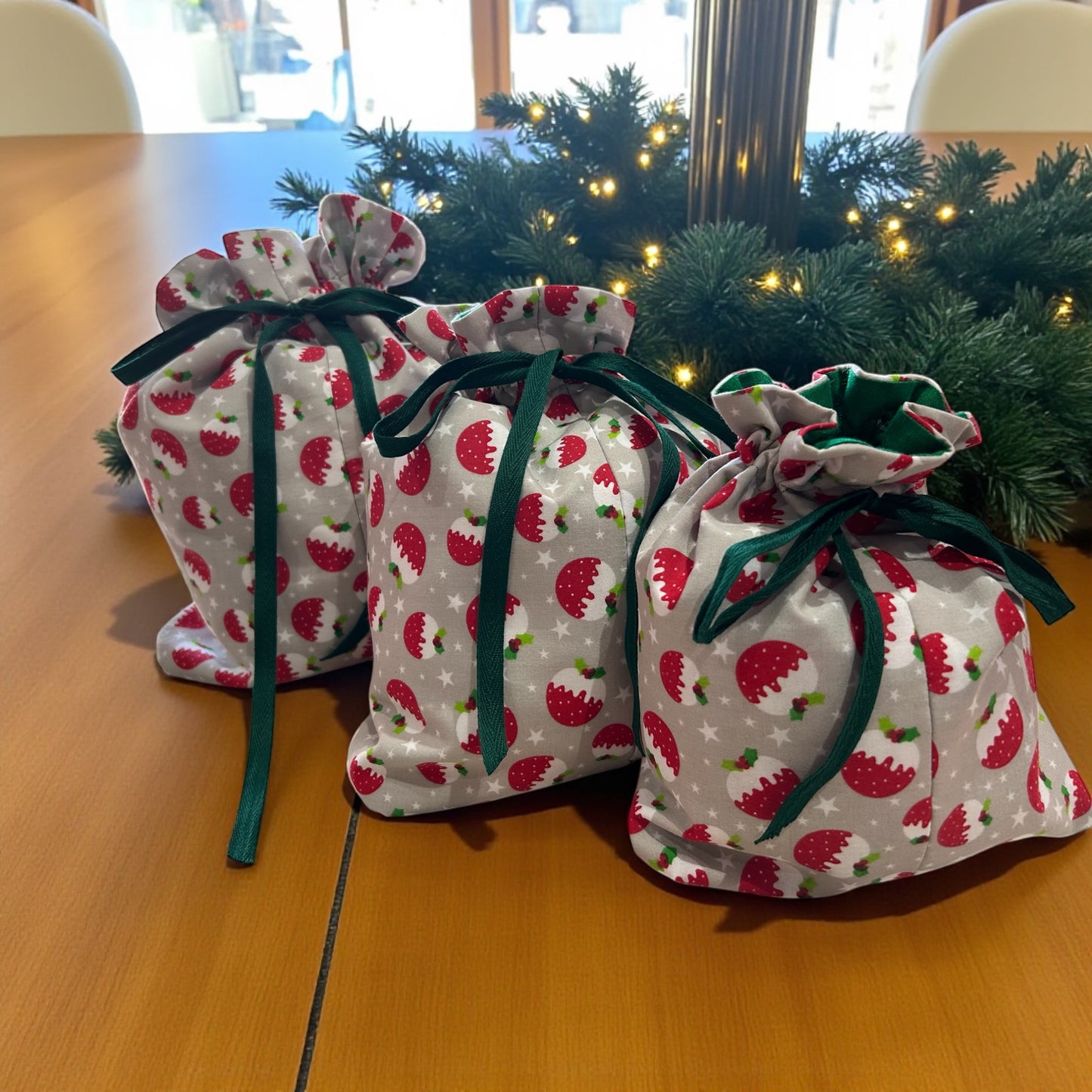 Reusable Xmas fabric Gift bags- eco friendly wrapping