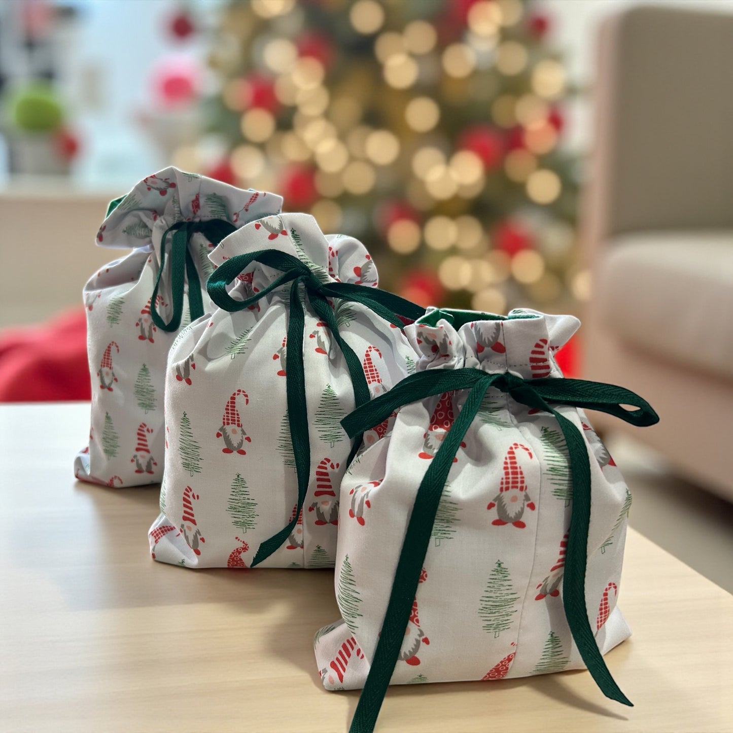 Reusable Xmas fabric Gift bags- eco friendly wrapping