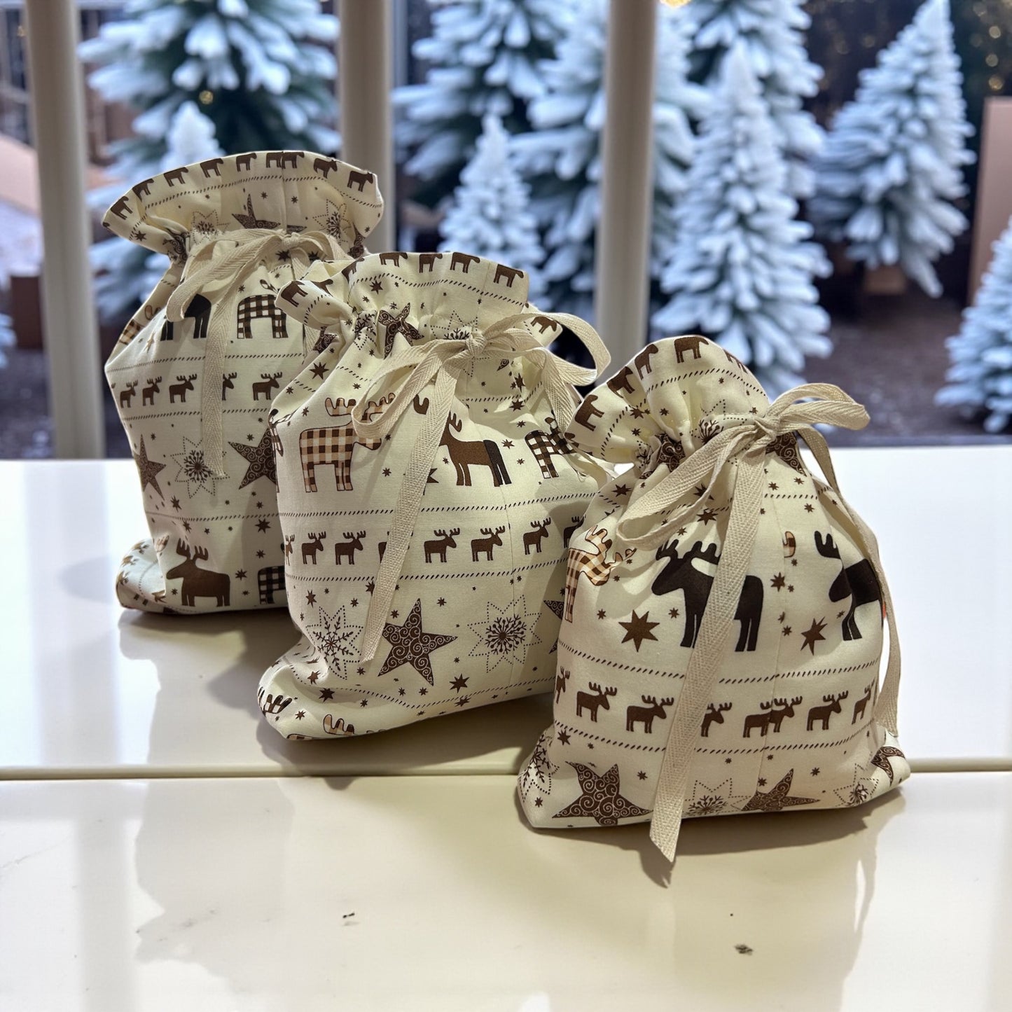 Reusable Xmas fabric Gift bags- eco friendly wrapping