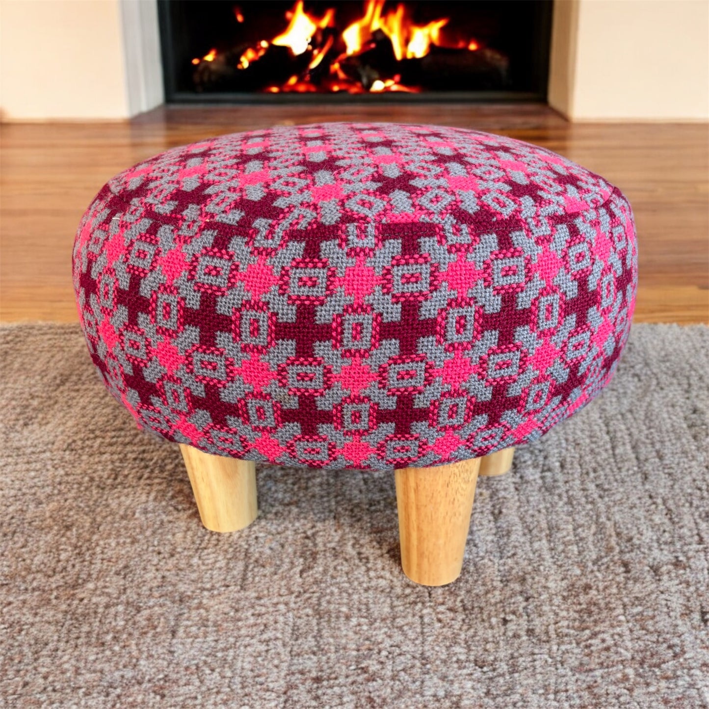Welsh tapestry footstool with oak legs