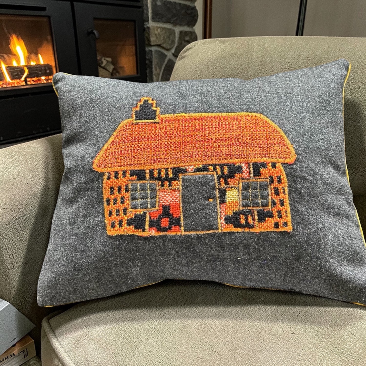 Artisan applique wool cushions with Welsh tapestry designs