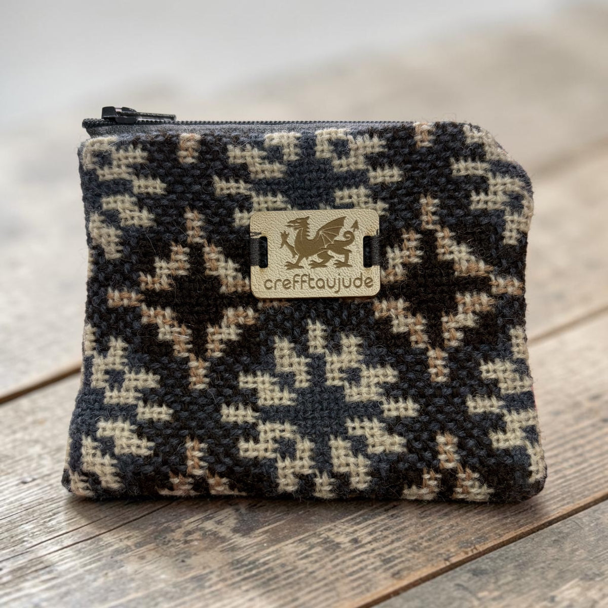 Charcoal, Brown & Cream Welsh Tapestry Small Purse