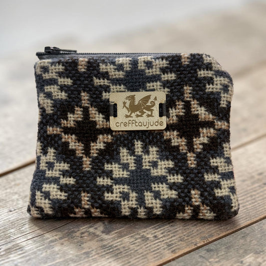 Charcoal, Brown & Cream Welsh Tapestry Small Purse