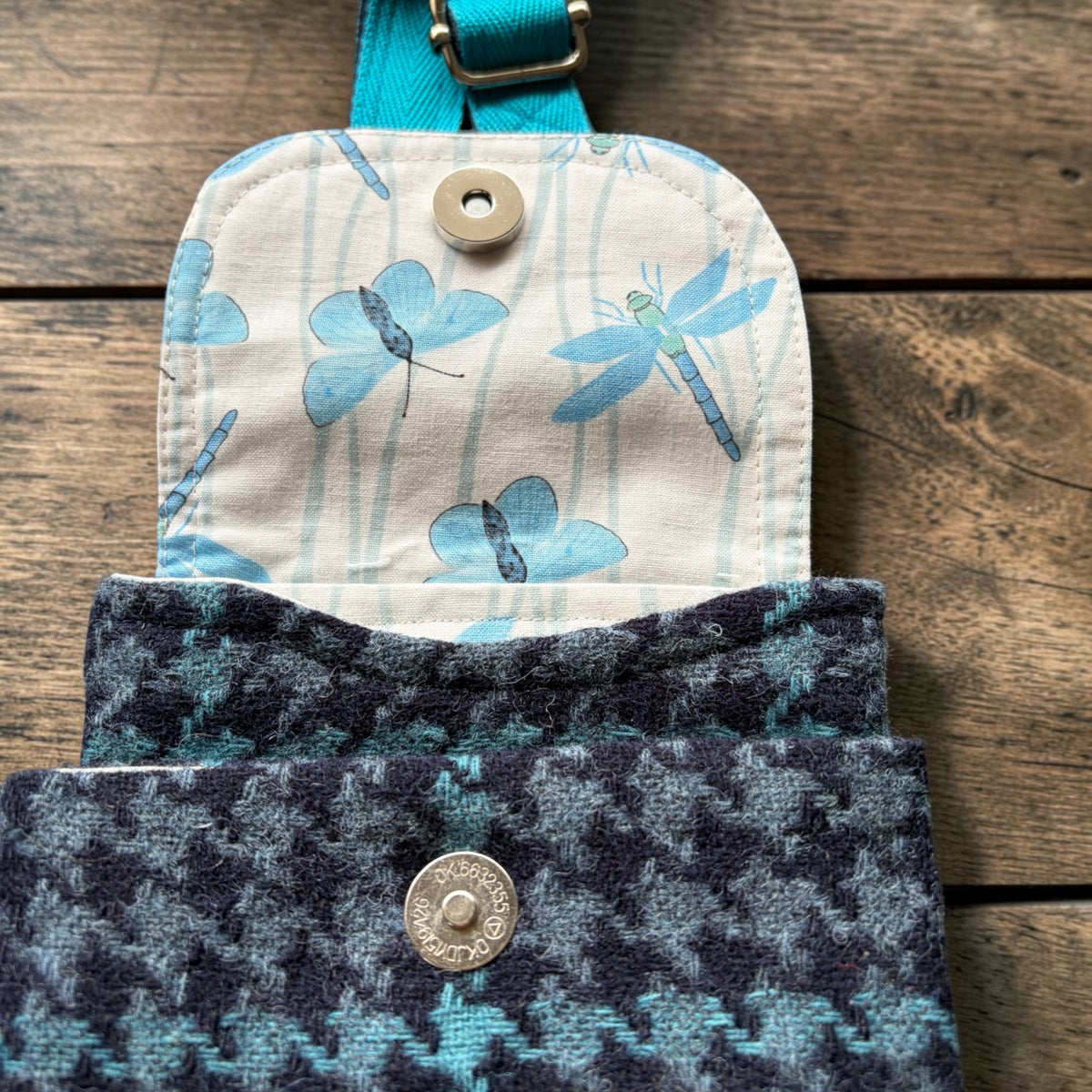The Melindwr mini phone bag in upcycled wool
