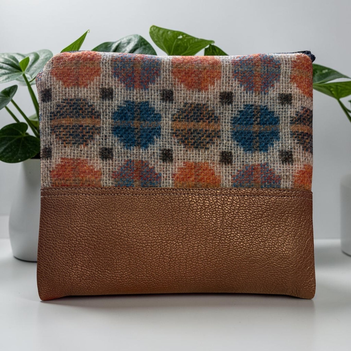 One -of-a-kind wool and leather purse