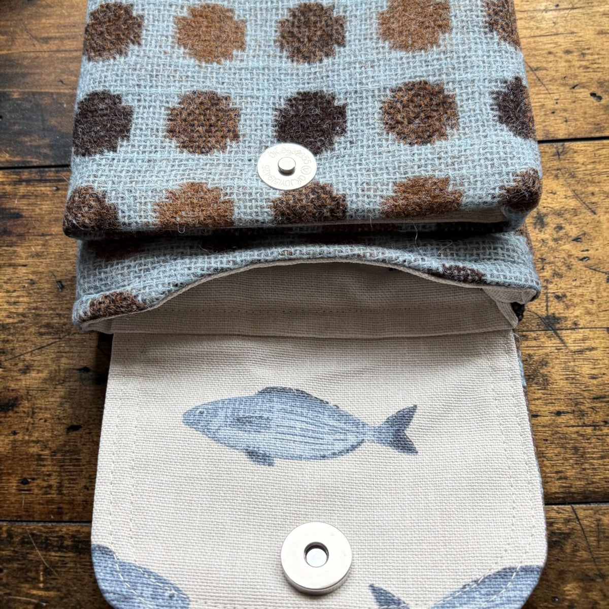 The Melindwr mini phone bag in upcycled wool