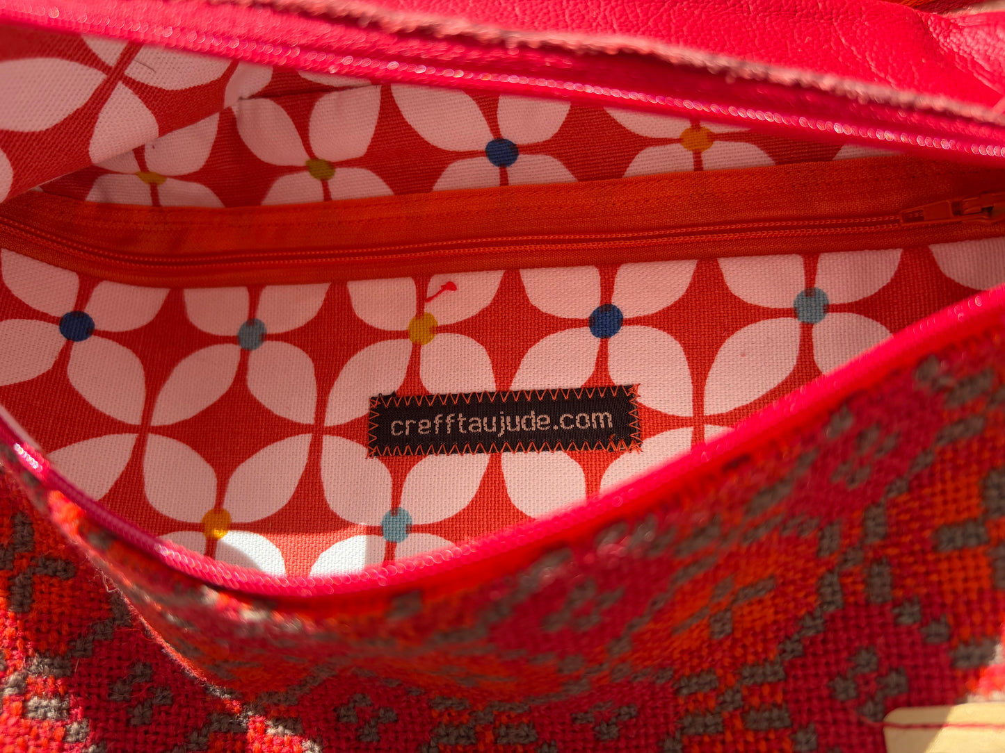 Welsh wool tapestry and leather crossbody bumbag
