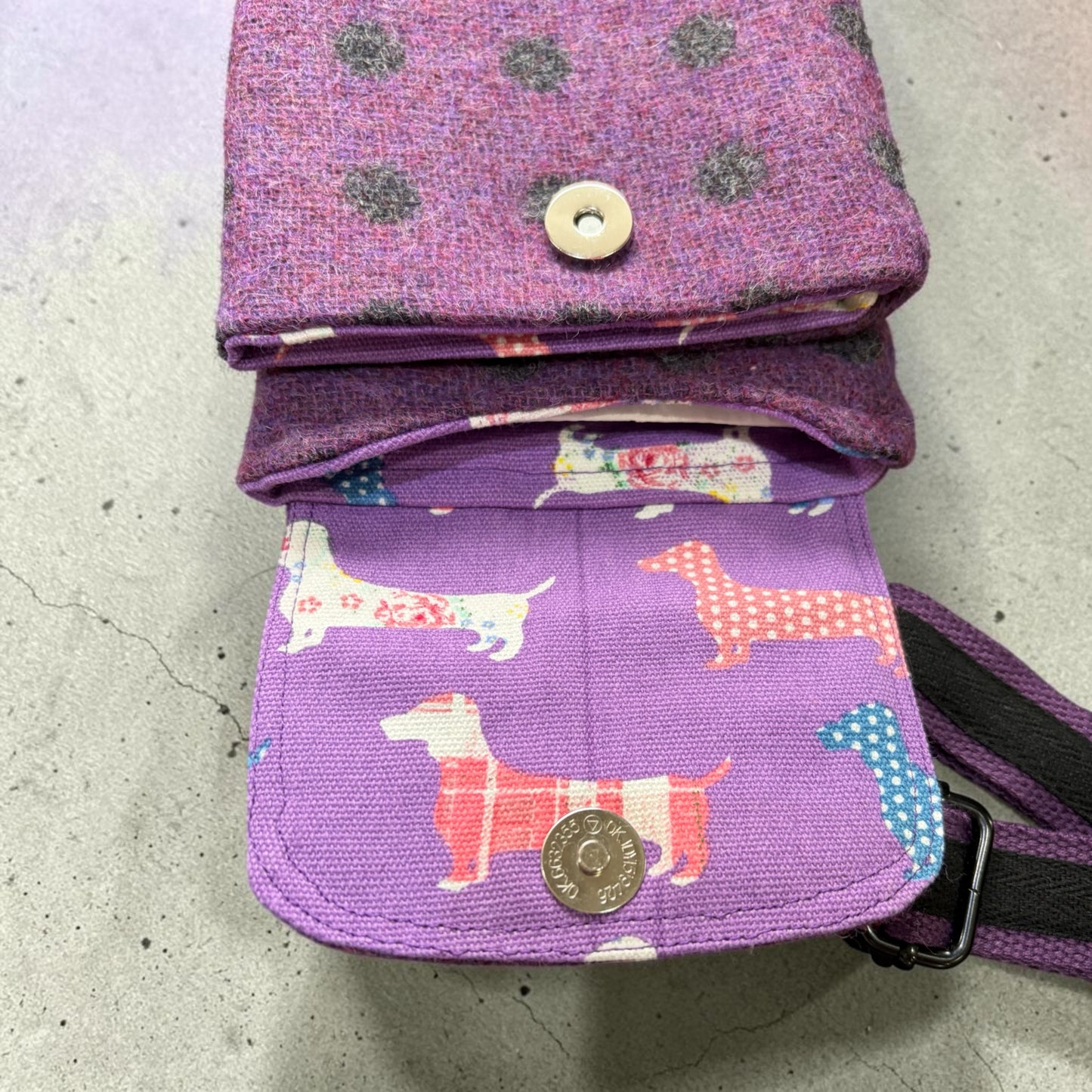 The Melindwr mini phone bag in upcycled wool