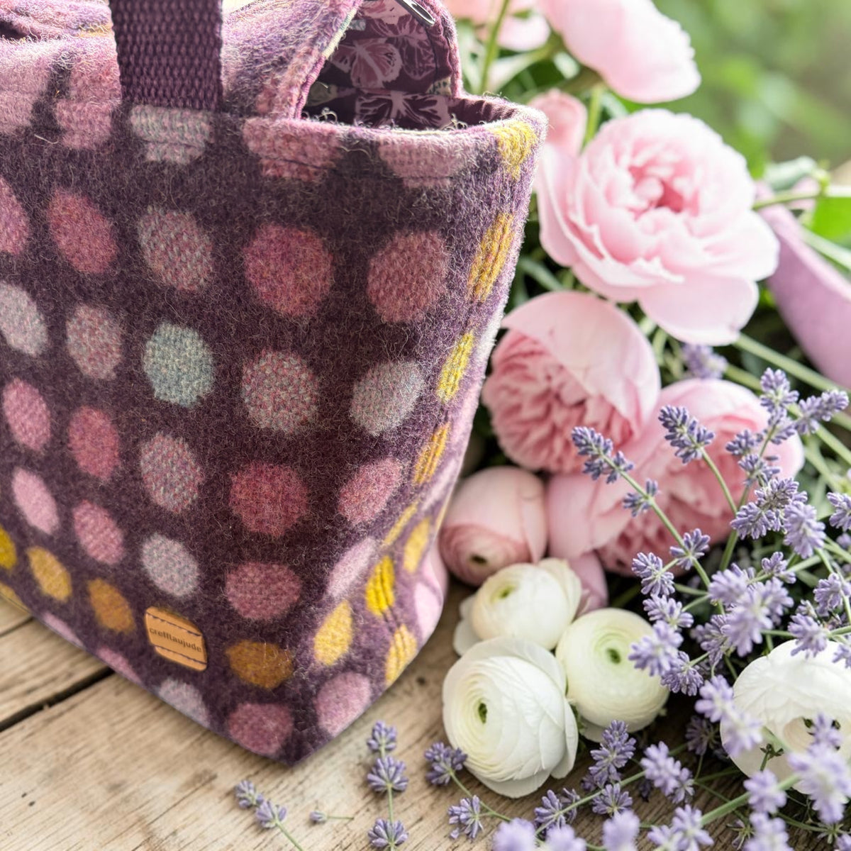 The Dyfi handbag in upcycled wool