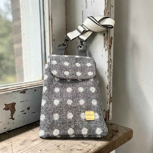 The Melindwr mini phone bag in upcycled wool