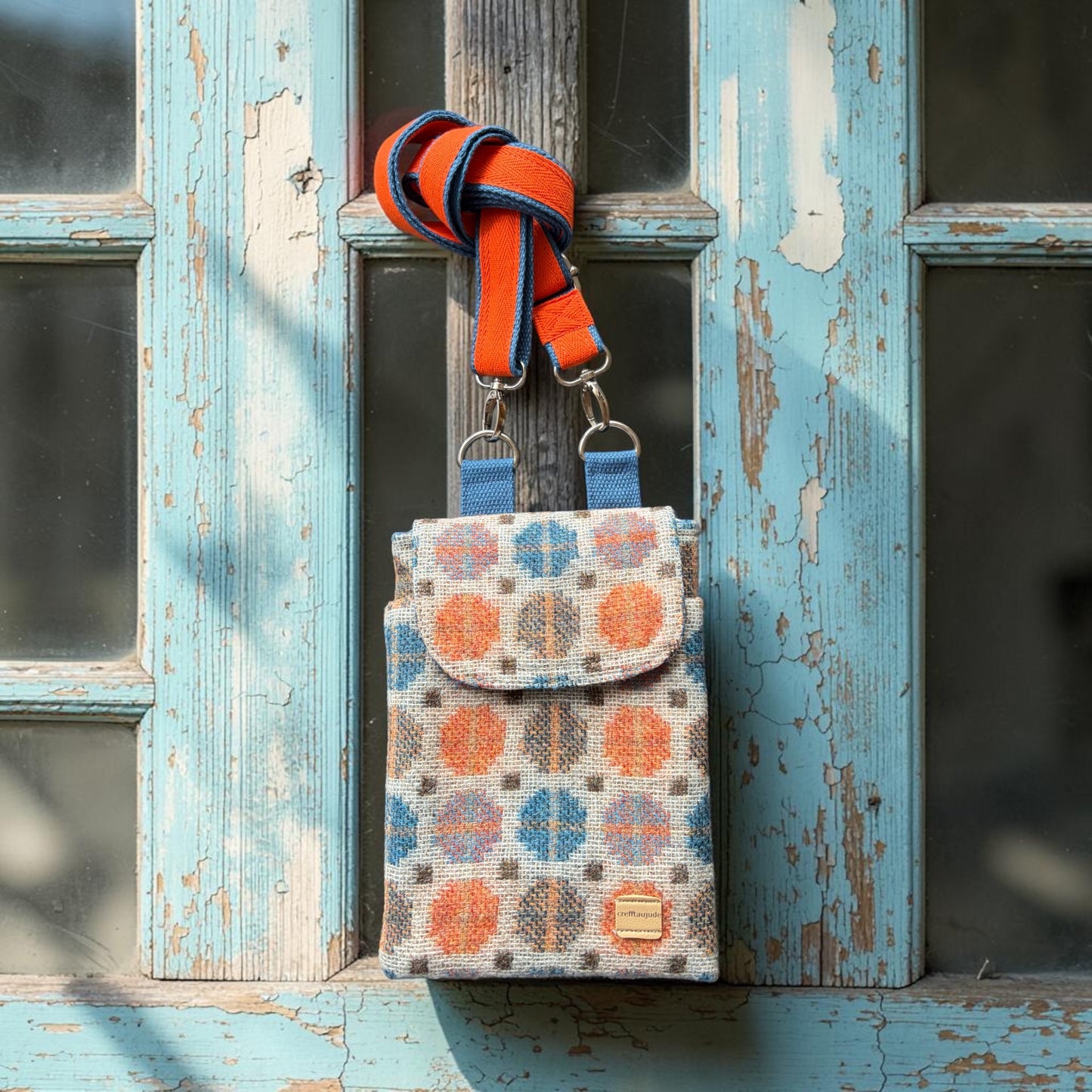 The Melindwr mini phone bag in upcycled Wool
