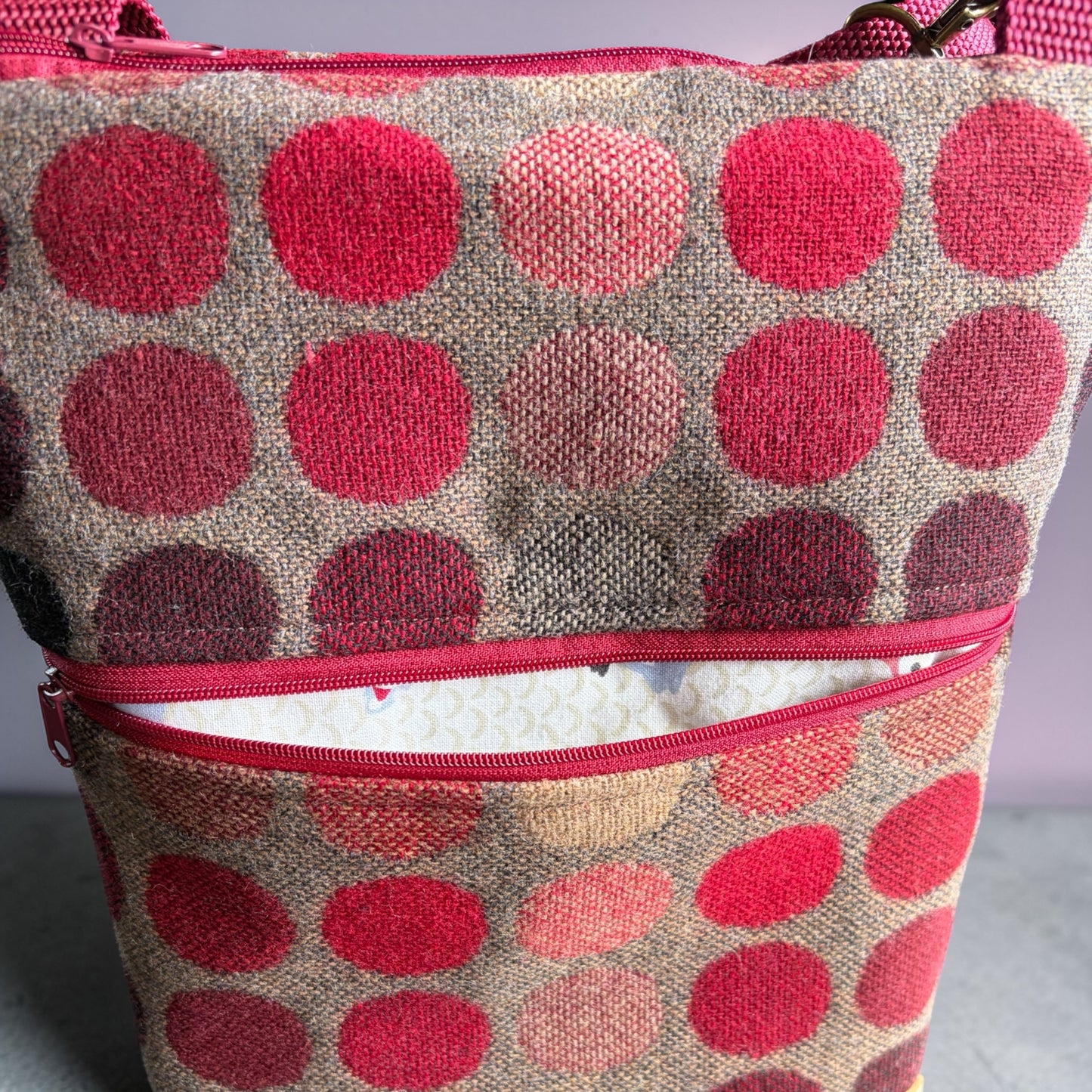 Handcrafted Wool Crossbody Handbag with Zipped Pockets