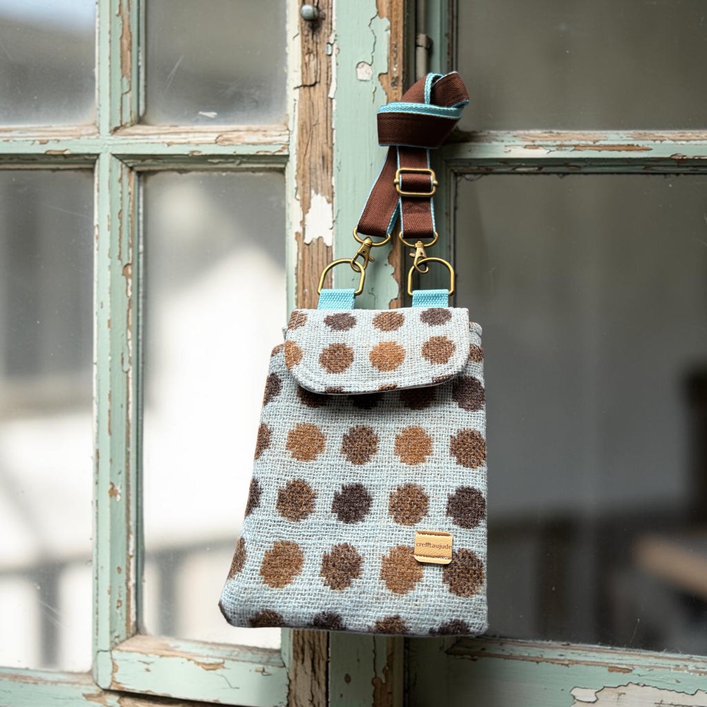 The Melindwr mini phone bag in upcycled wool