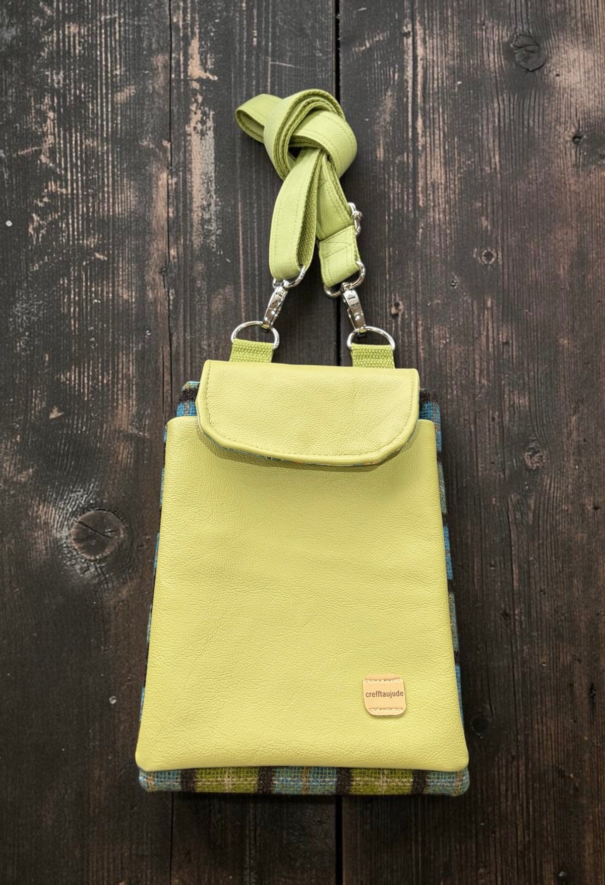The Melindwr mini phone bag in real leather and wool