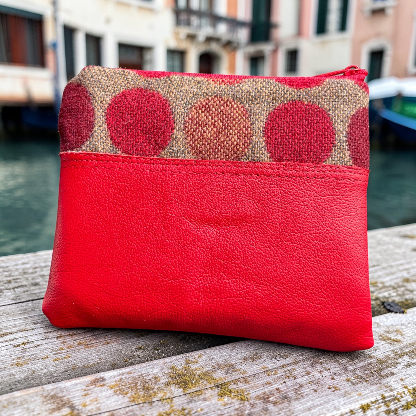 Wool and real leather purse