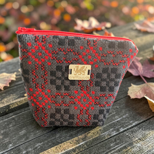 Welsh Tapestry Make Up Bag — Grey, Black & Orange