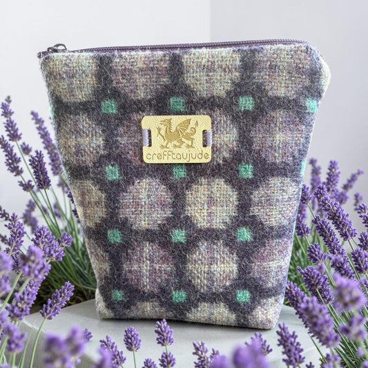 Upcycled Wool Make Up Bag — Deep Lilac & Aqua