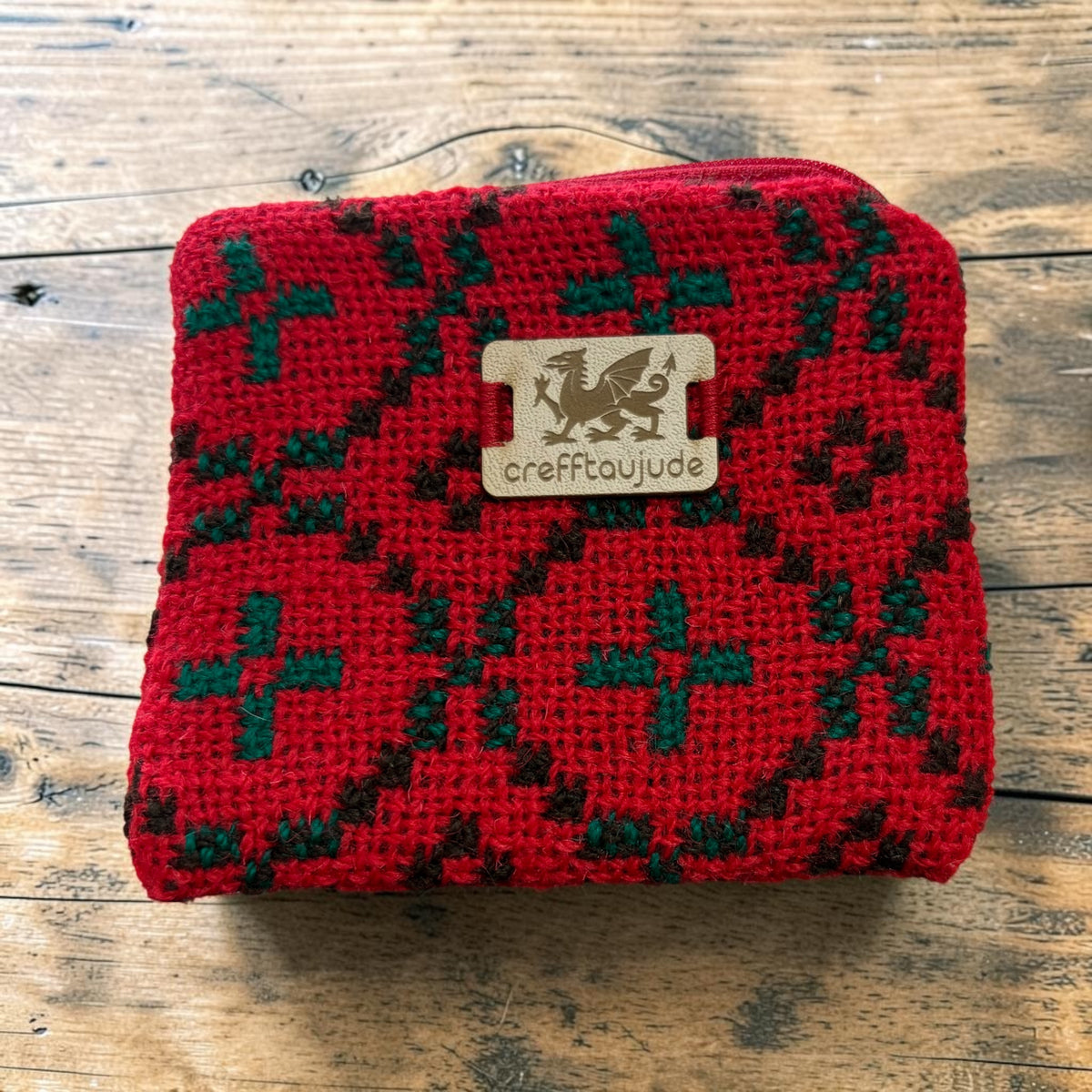 Red & Emerald Green Cross Welsh Tapestry Small Purse