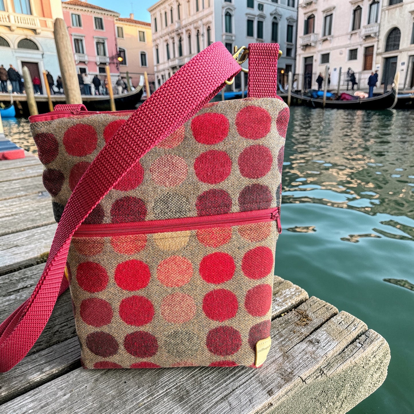 Handcrafted Wool Crossbody Handbag with Zipped Pockets