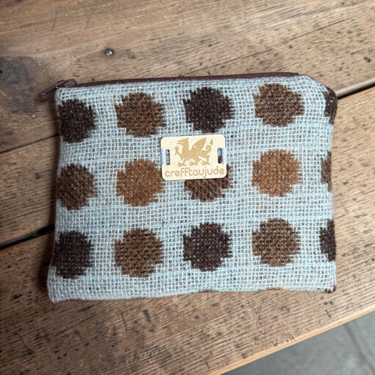 Handmade Wool Purse — Ice Blue & Chocolate Brown | P-155