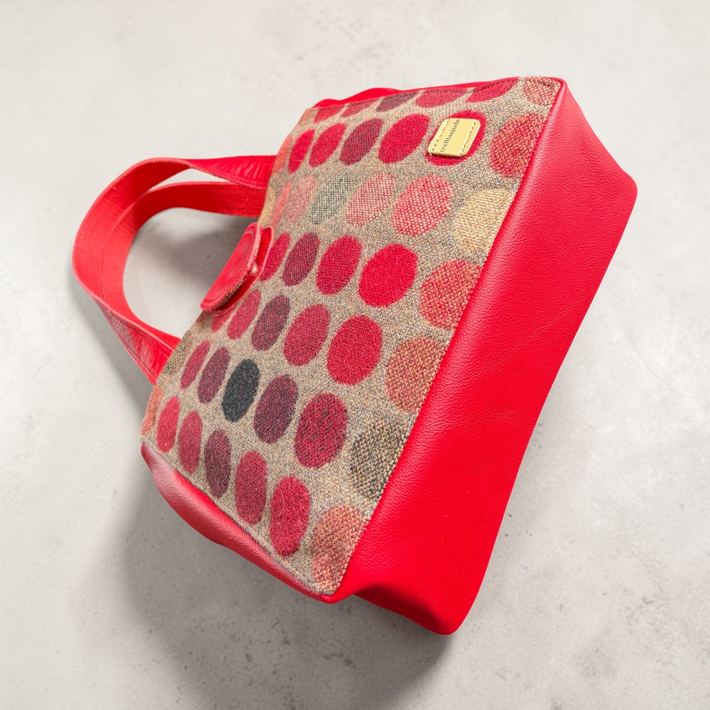 Handcrafted wool small tote handbag with real leather