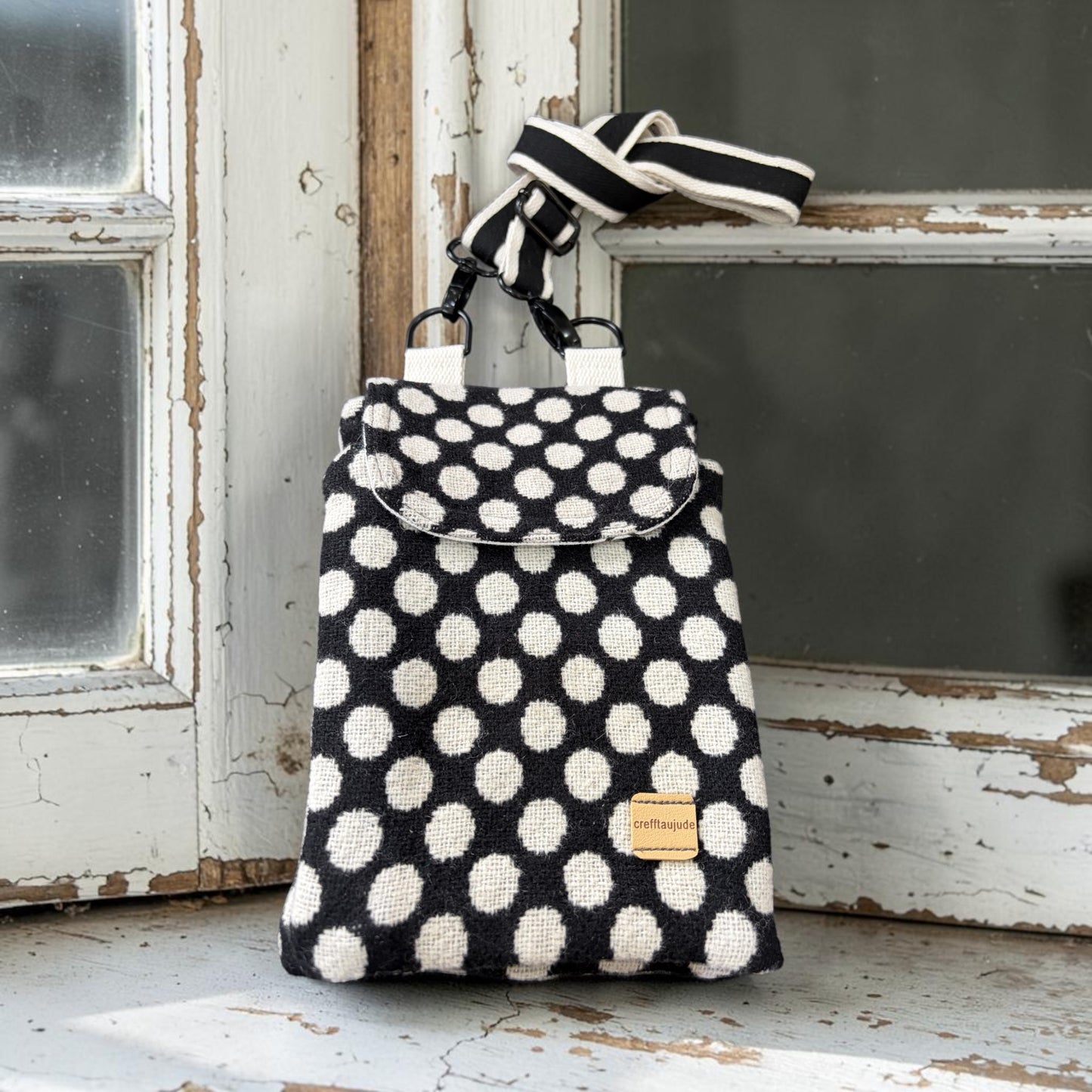 The Melindwr mini phone bag in upcycled wool