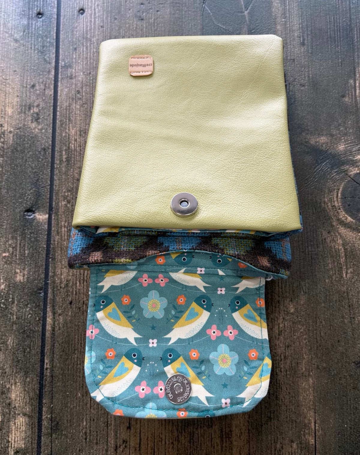 The Melindwr mini phone bag in real leather and wool