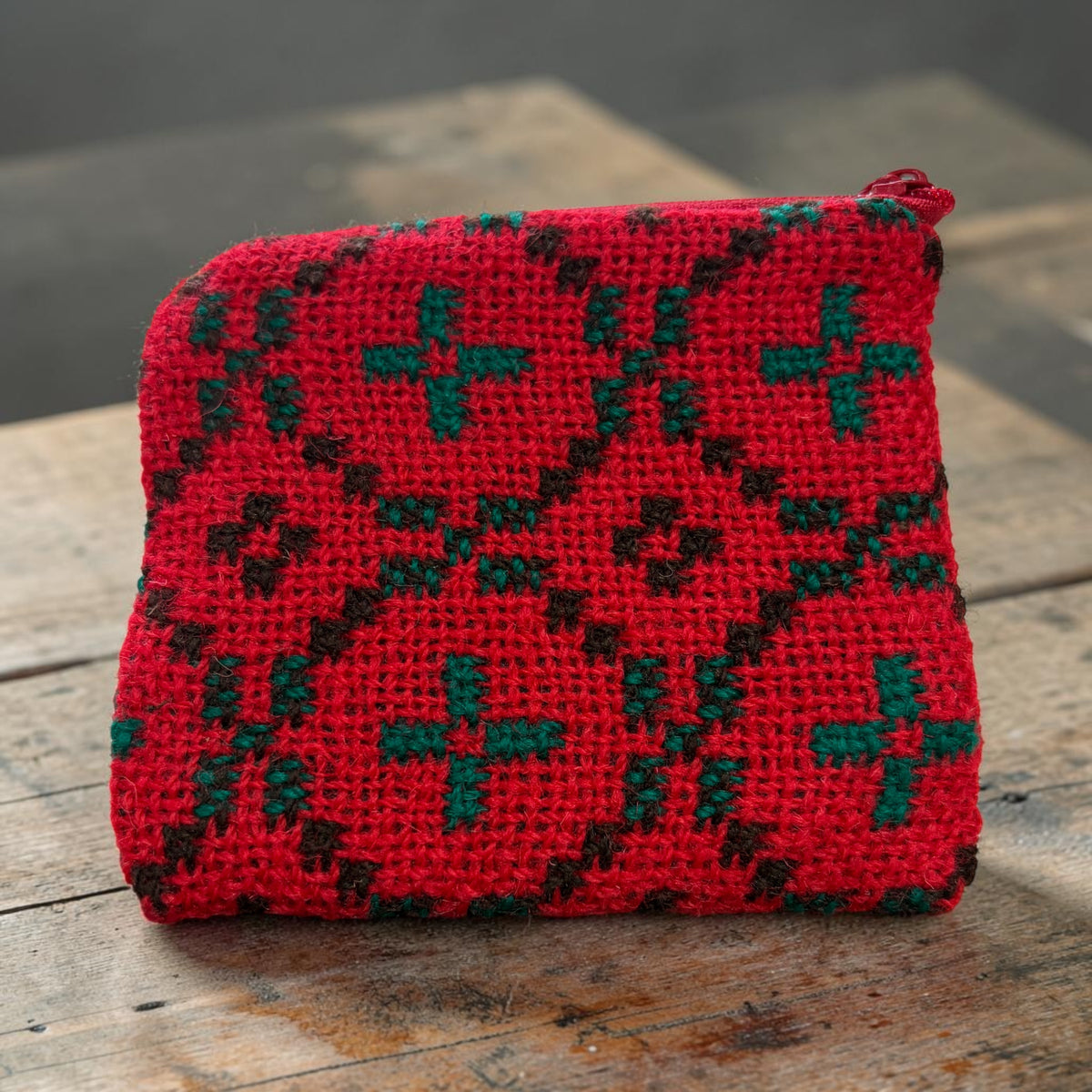 Red & Emerald Green Cross Welsh Tapestry Small Purse